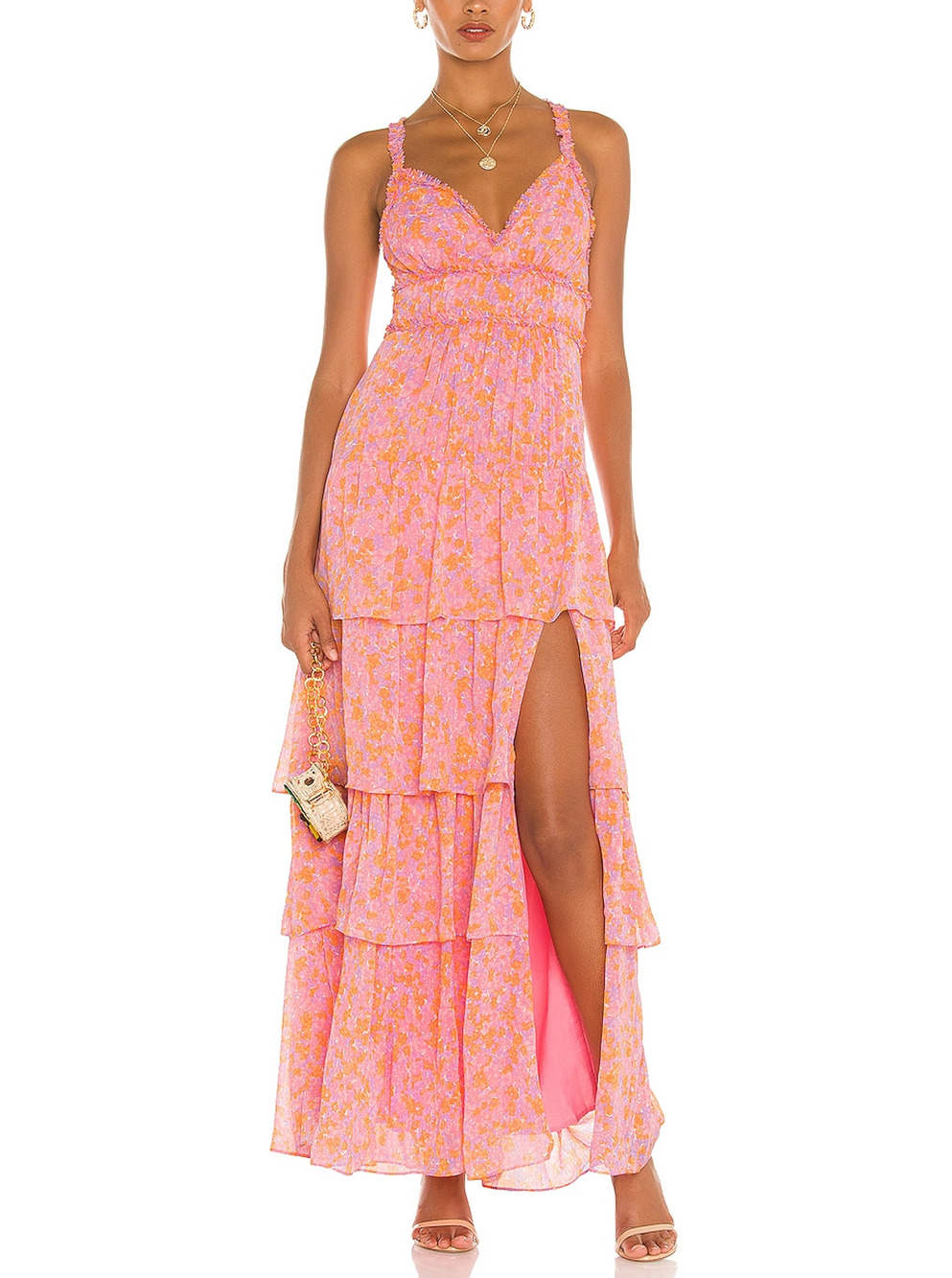 Likely Ruffled Pink Multi Athena Maxi Dress Size 4